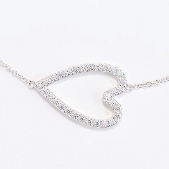 A QVC Diamonique brand open heart pave necklace in sterling silver color. - Picture 3 of 3